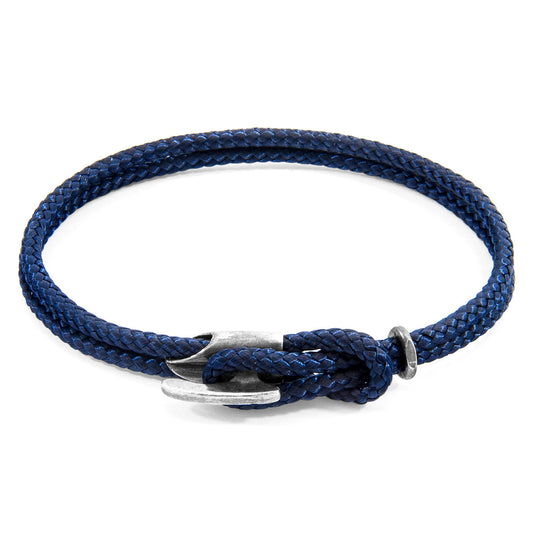 [英國手製] Navy Blue Padstow Silver & Rope 手繩